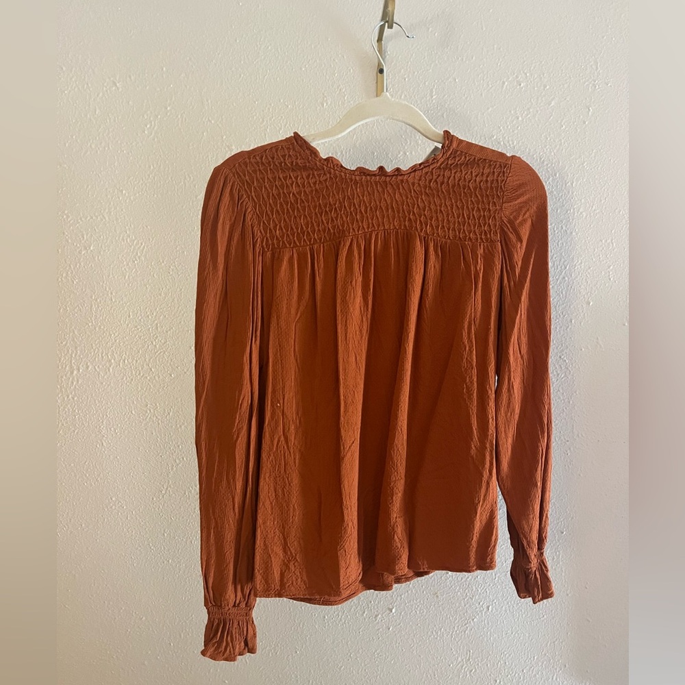 Burnt Orange long sleeve blouse - size S